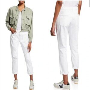 FRAME NWT Le Garcon Rumpled‎ Blanc Rips Mid Rise Denim Jeans White Distressed 25